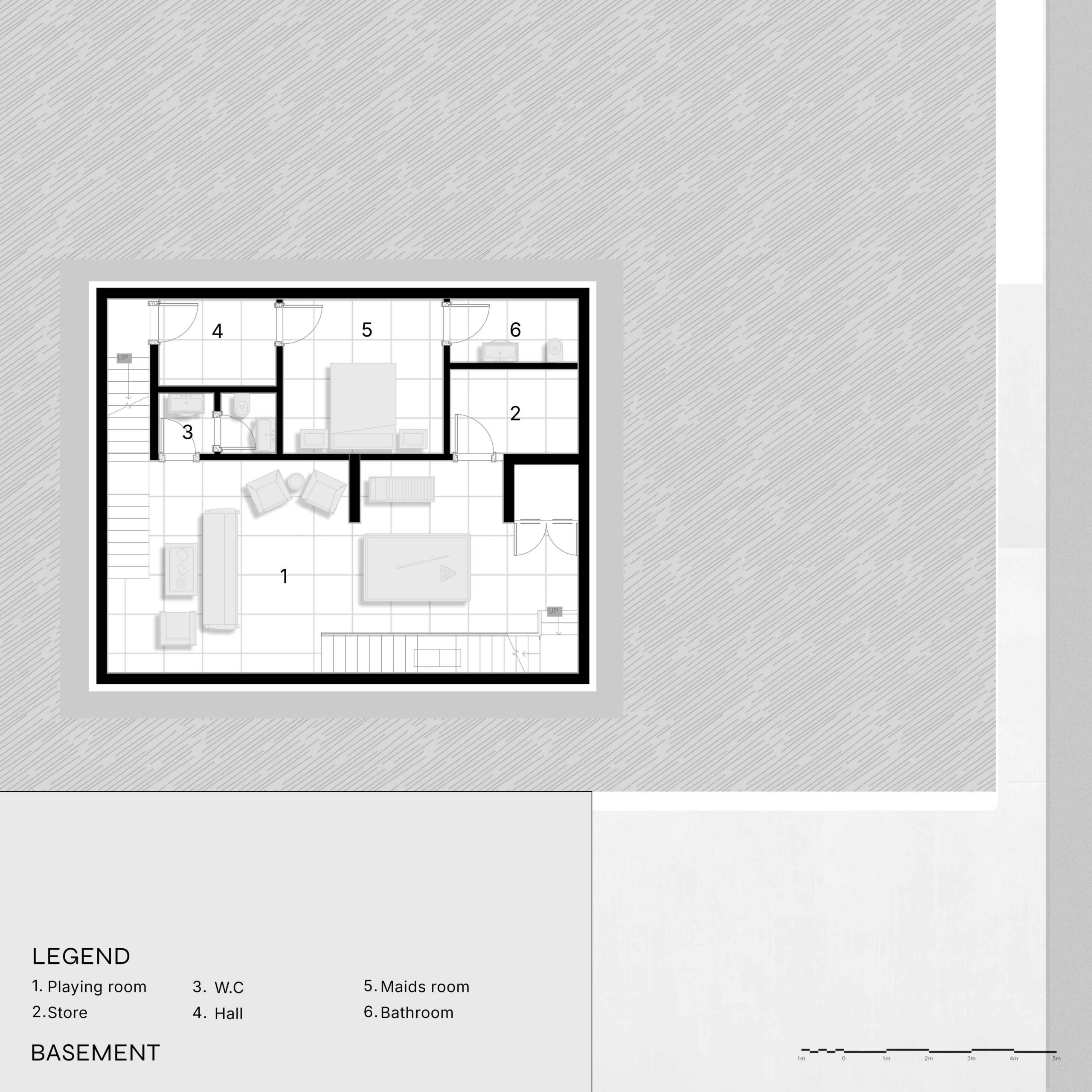 A.H Villa Basement floor plan layout and vertical zoning strategy