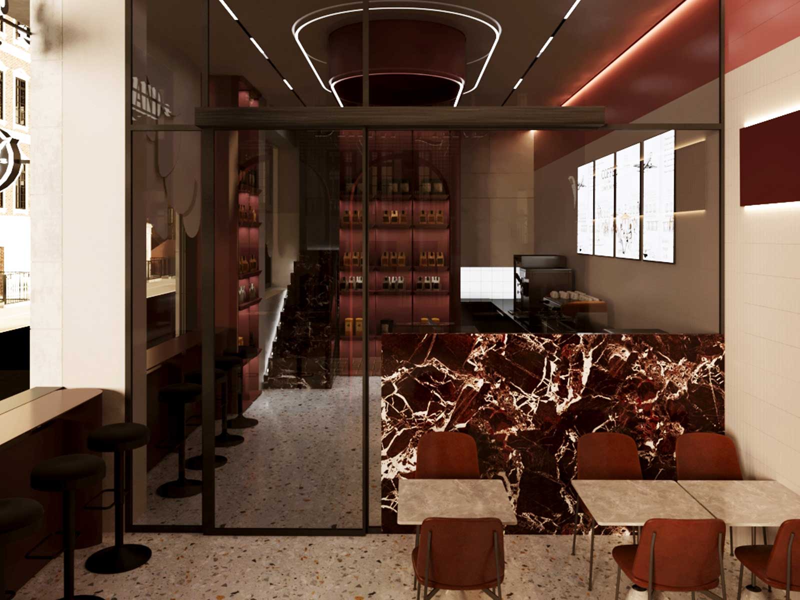 Brew Land Café seating area and spatial flow