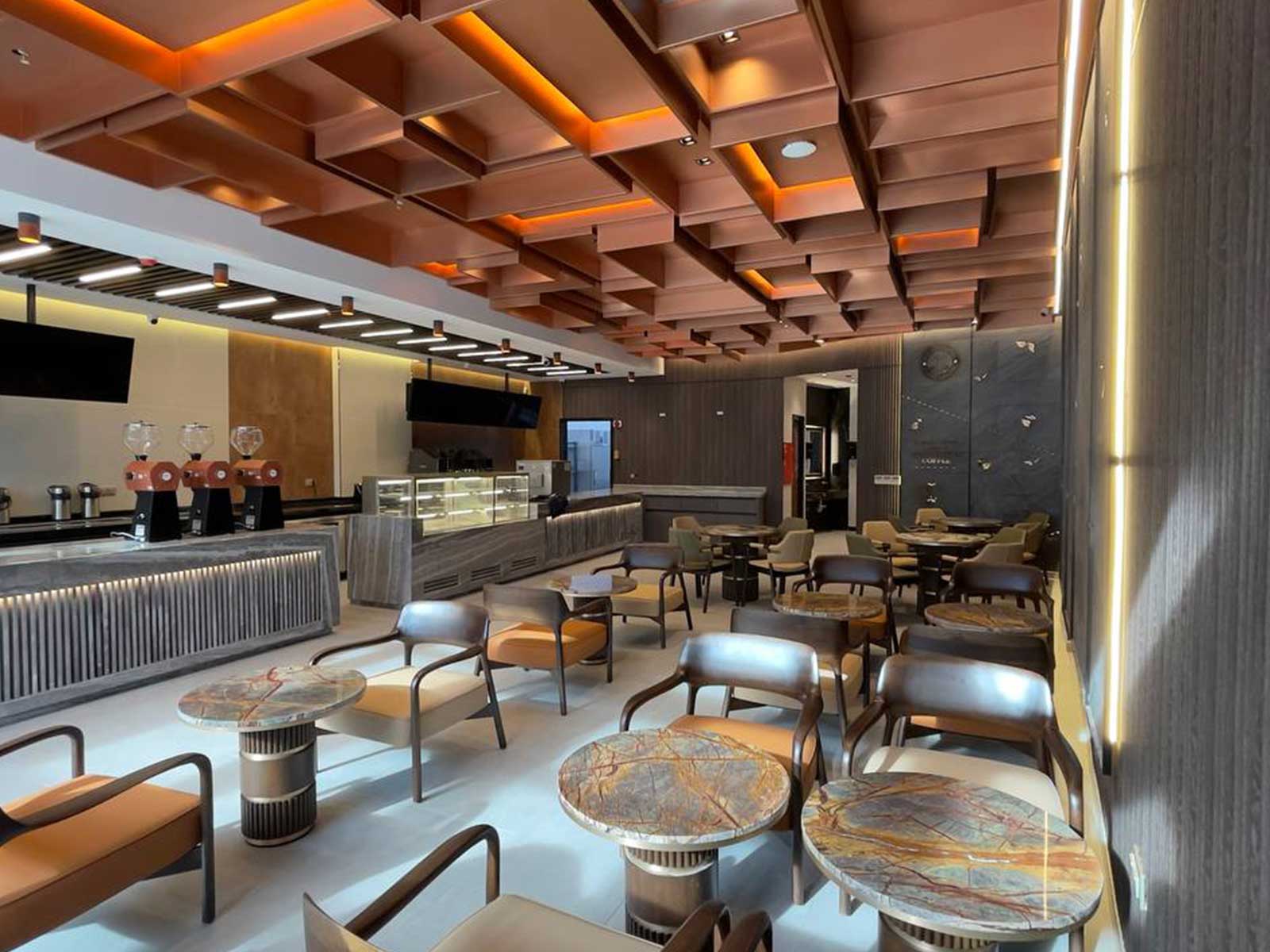 CAFE DEL BELLO seating clusters for lounge and bar areas