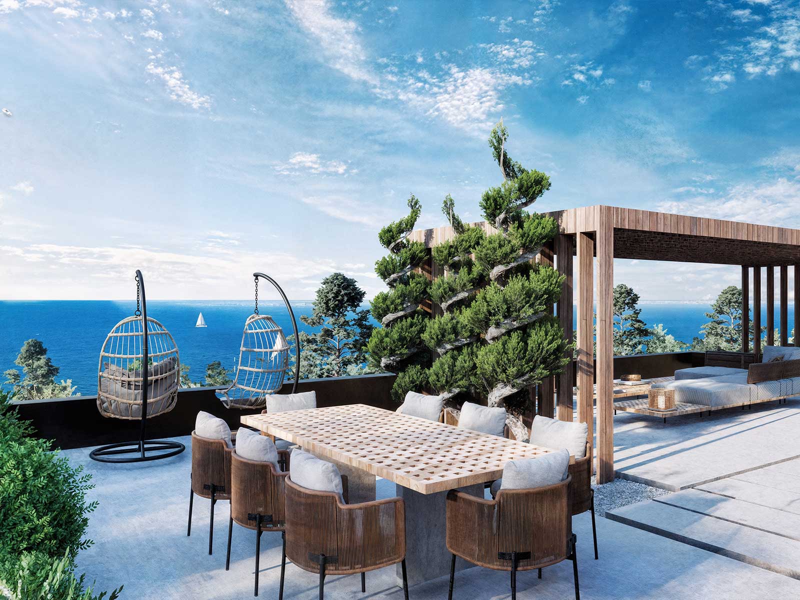 Tutku Premium Villas private terrace with panoramic sea views
