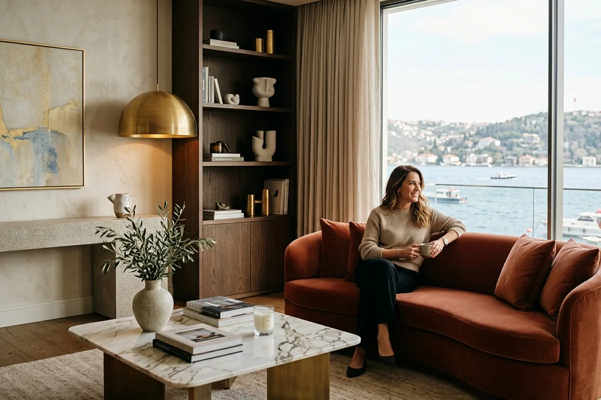 Client success stories in high-end interior design — material and lighting details in a Bebek villa project