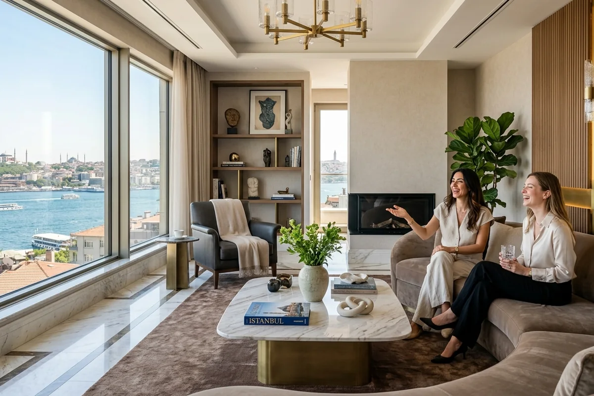 Client success stories in high-end interior design — luxury Istanbul penthouse living room transformation