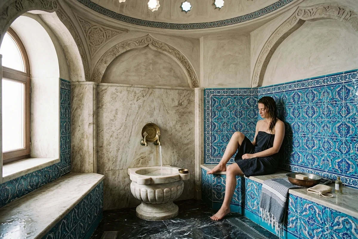 Interior hammam bathroom design representing Istanbul boutique hotel architecture luxury