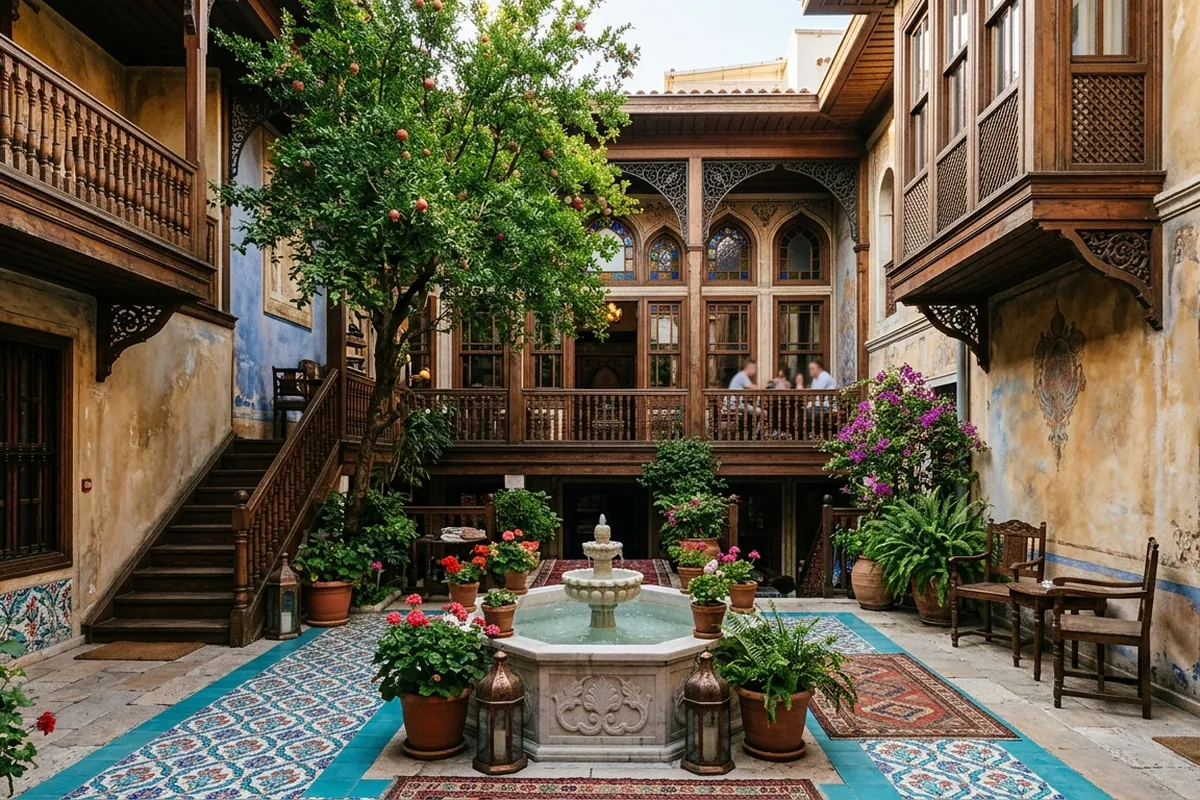 Ottoman courtyard detail showcasing Istanbul boutique hotel architecture heritage elements