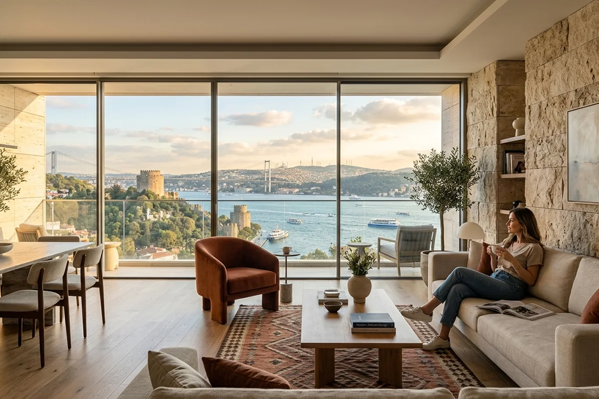 Istanbul düşler vadisi home design featuring panoramic Bosphorus views and natural stone interiors
