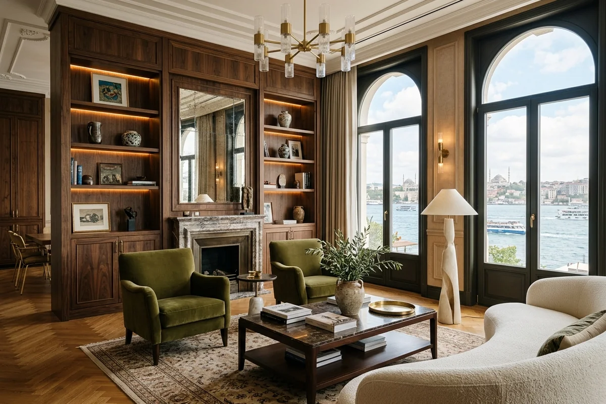 Luxury interior design ideas for Istanbul homes with custom millwork and layered lighting