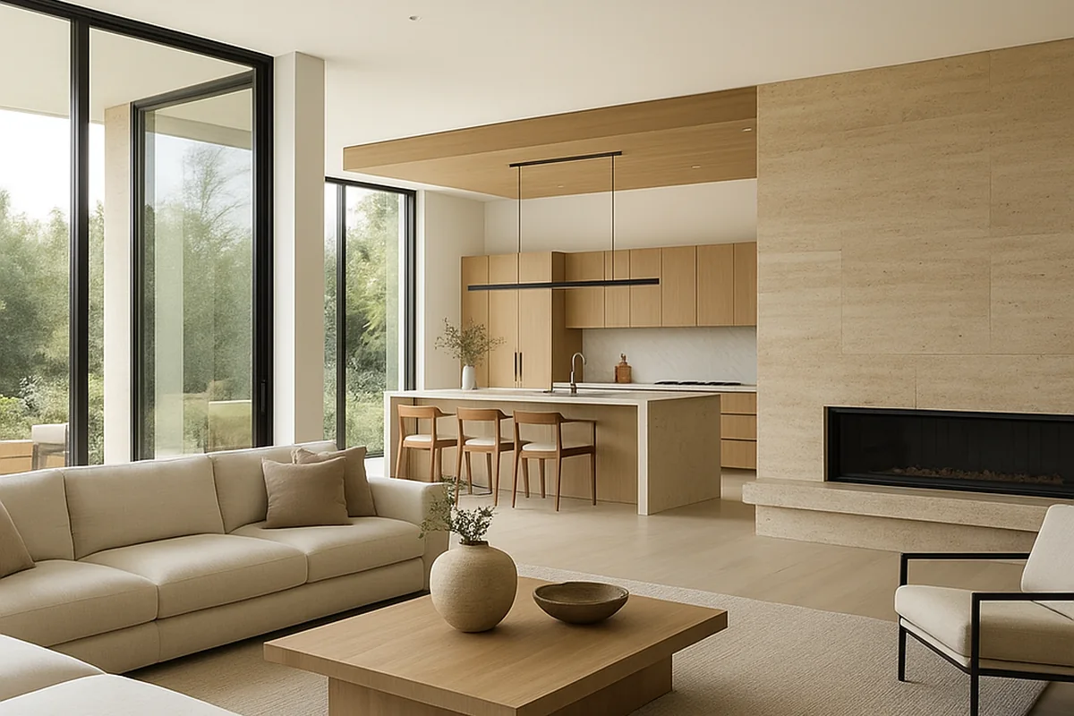 luxurious modern villa interior design with open-plan living room