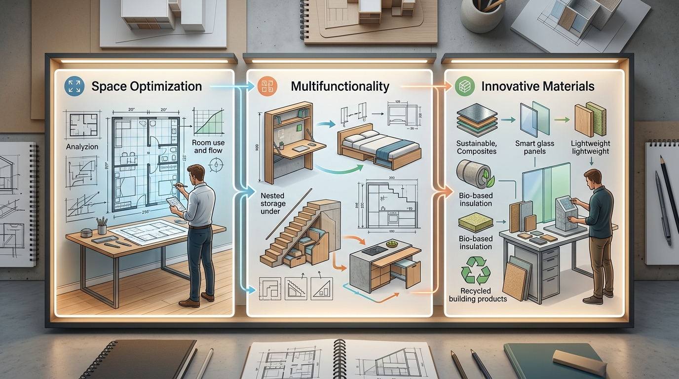 Process diagram showing steps in small space architecture design and optimization