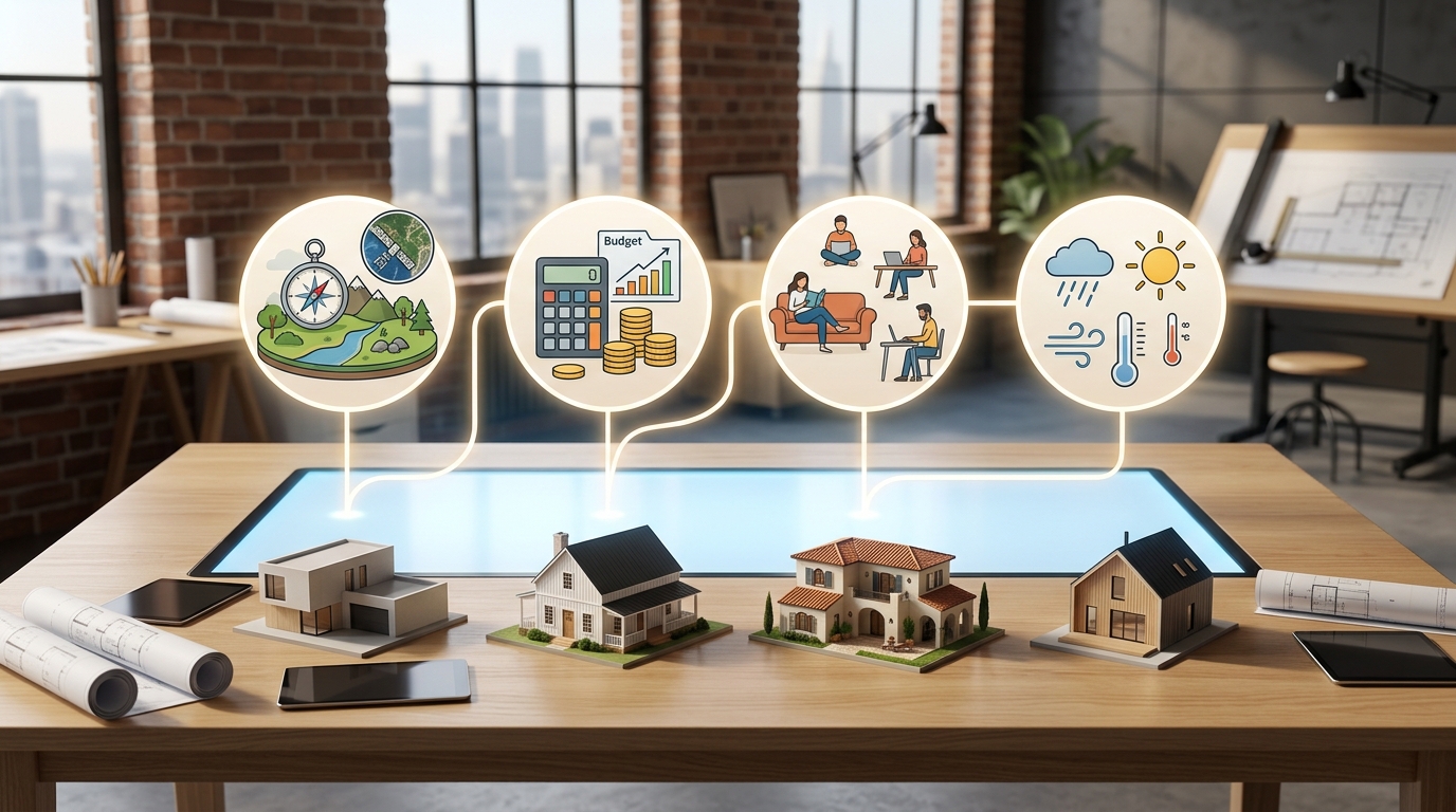 Infographic of essential factors to consider when choosing architectural style home