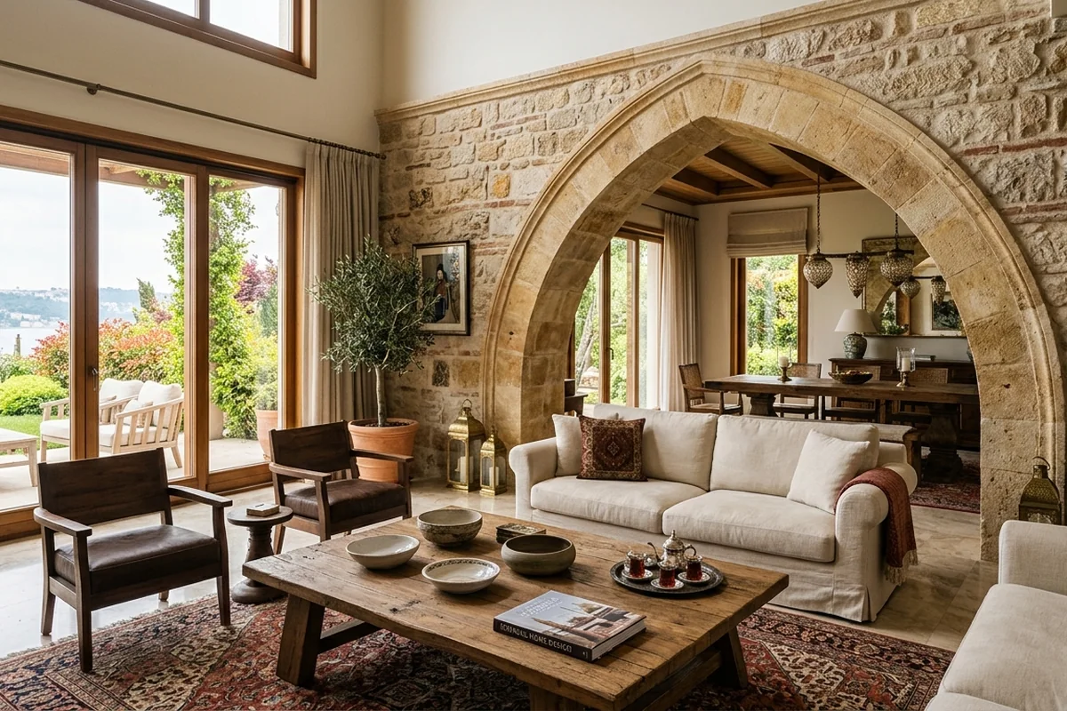 Istanbul düşler vadisi home design featuring natural stone and Ottoman arches in a luxury villa interior
