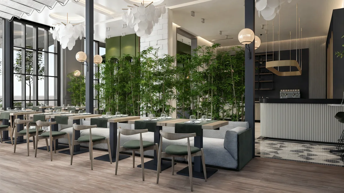 Oasis Cadde Café interior linking window seating, planting and the service counter
