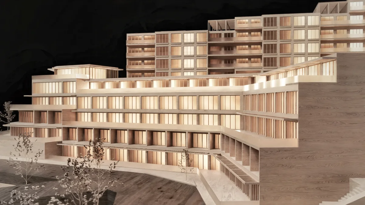 Cennet Çınarcık model view of the lower terraced building and continuous glazed bands