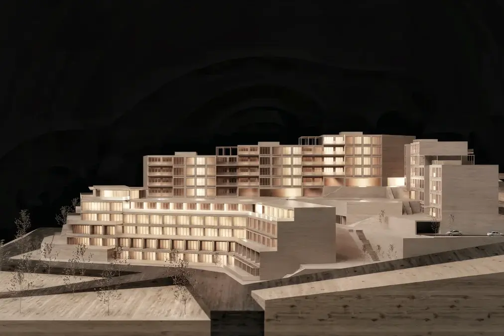 Cennet Çınarcık wooden architectural model showing terraced housing, courtyard and entry