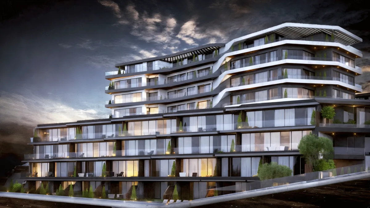 Cennet Yalova residential blocks stepping down the site with continuous glazed balconies