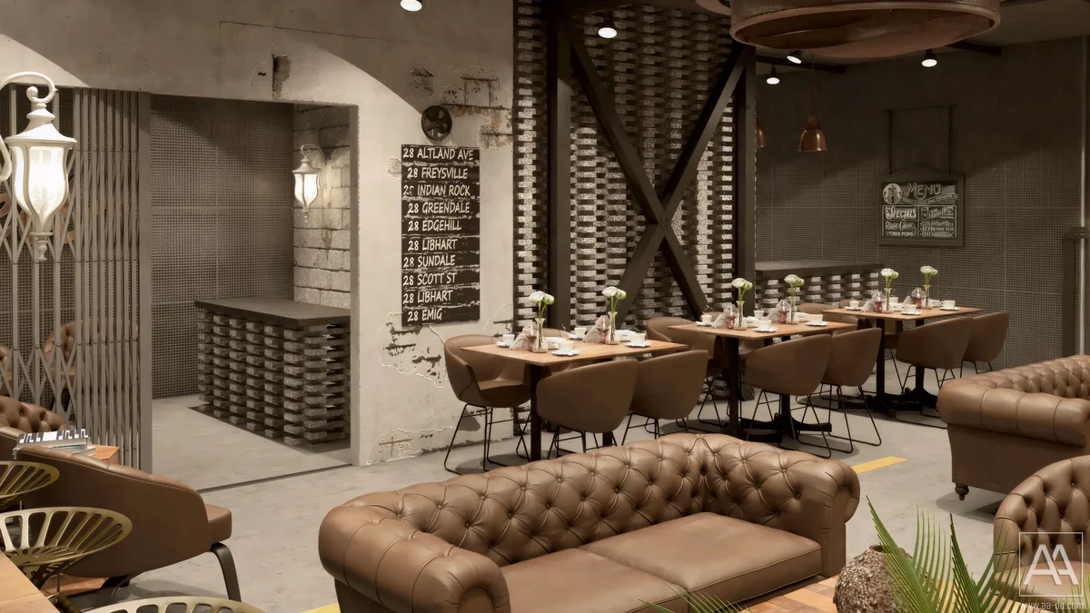 Brick-fronted café counters and leather seating in the POLIGON ISTANBUL club interior
