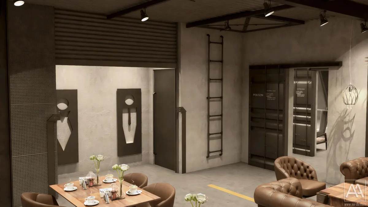 POLIGON ISTANBUL circulation corner with geometric wayfinding and dark sliding doors