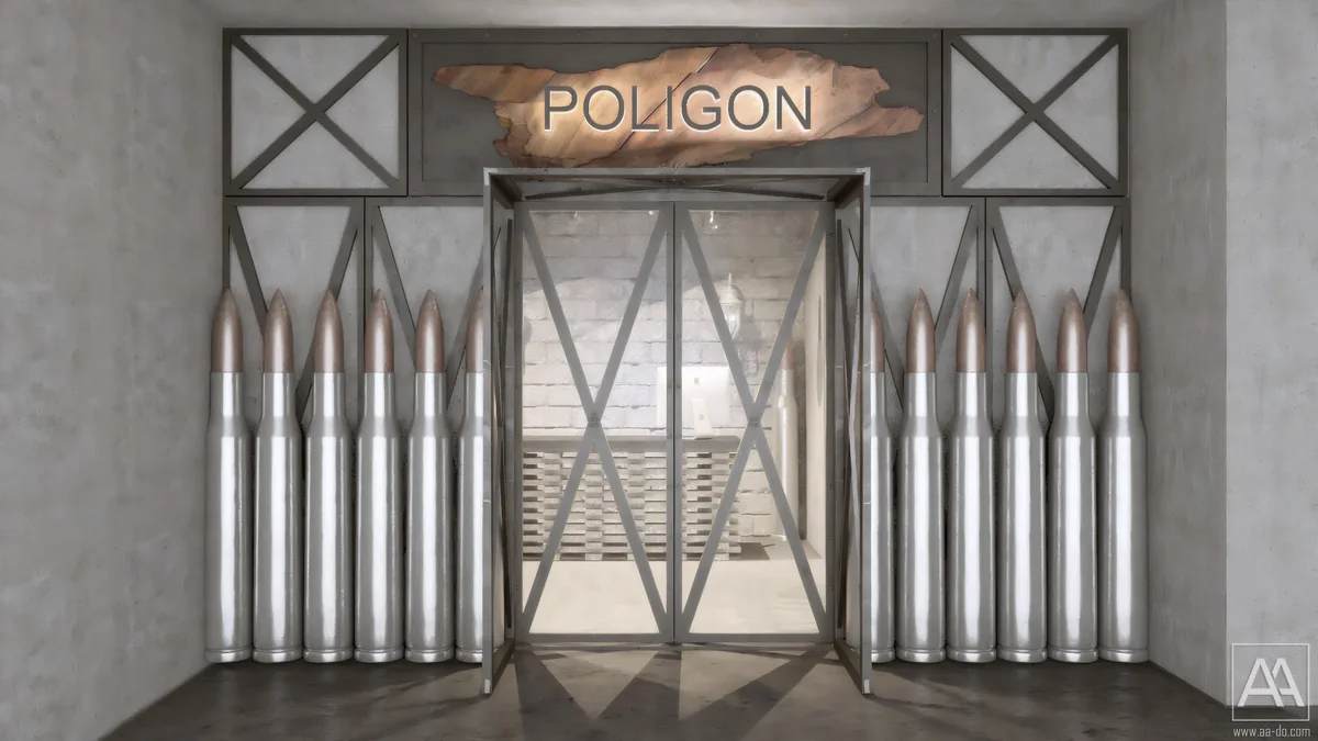 POLIGON ISTANBUL entrance with glazed steel doors and illuminated timber signage