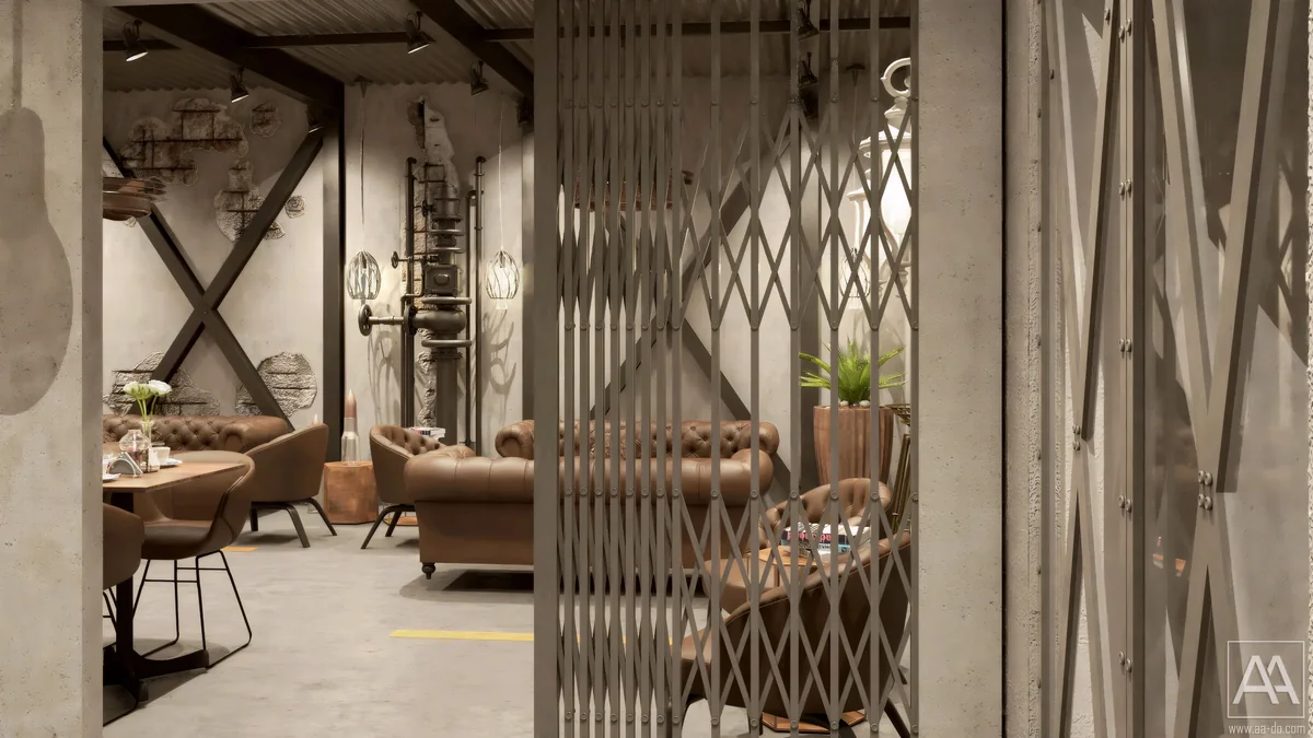 Sliding metal grille framing the lounge entrance at POLIGON ISTANBUL