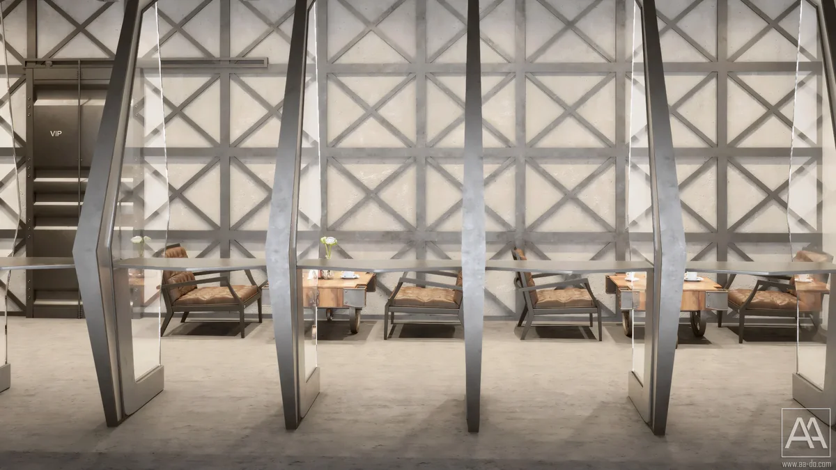 Angular glazed partitions beside lounge seating at POLIGON ISTANBUL