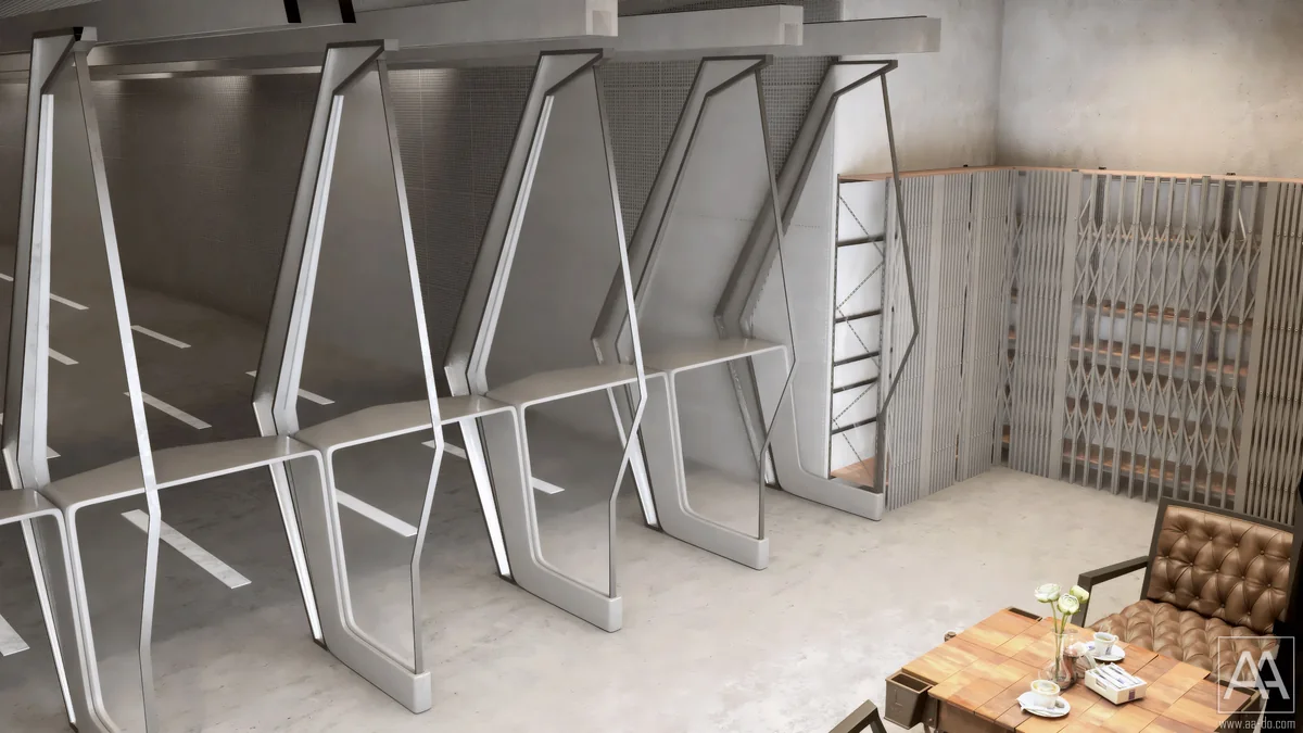 Glazed lane partitions, a sliding metal grille and waiting seats at POLIGON ISTANBUL